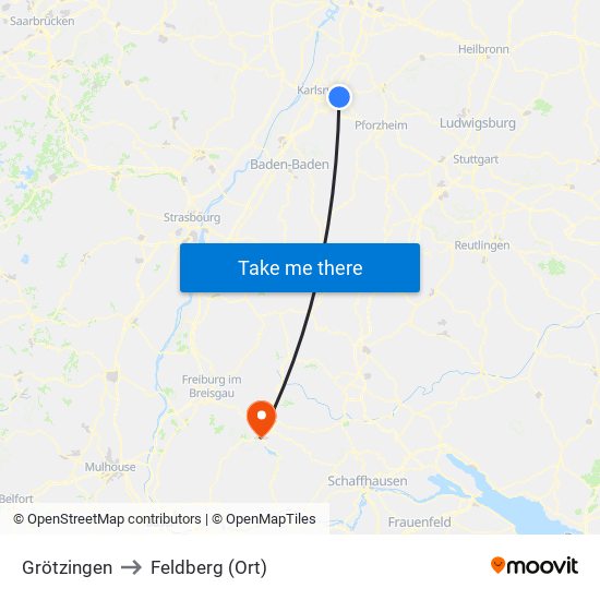 Grötzingen to Feldberg (Ort) map