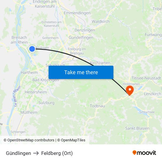 Gündlingen to Feldberg (Ort) map