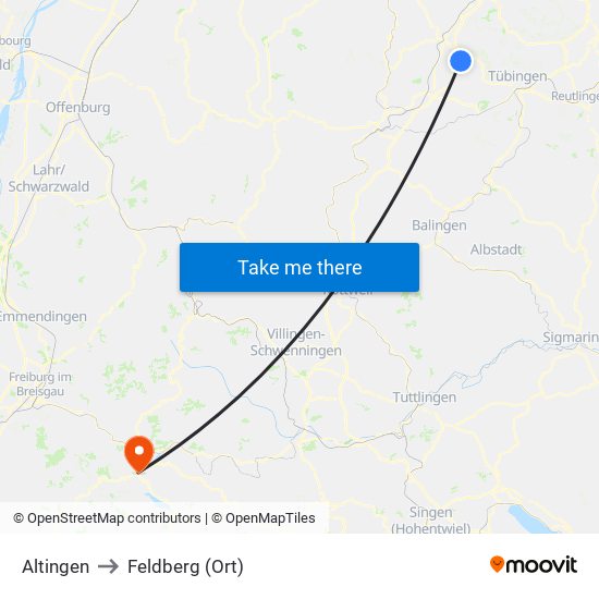 Altingen to Feldberg (Ort) map