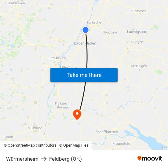 Würmersheim to Feldberg (Ort) map