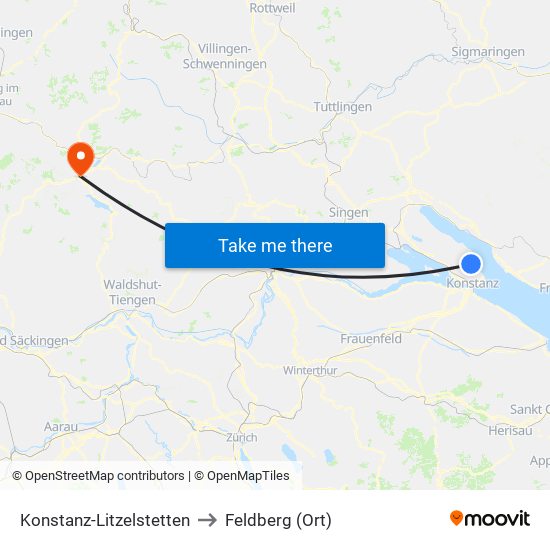 Konstanz-Litzelstetten to Feldberg (Ort) map