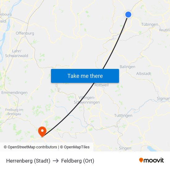 Herrenberg (Stadt) to Feldberg (Ort) map