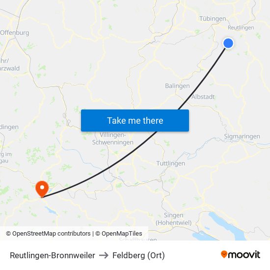 Reutlingen-Bronnweiler to Feldberg (Ort) map