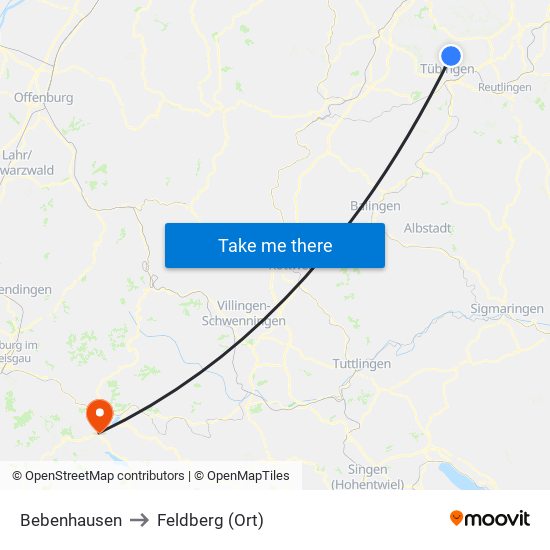 Bebenhausen to Feldberg (Ort) map