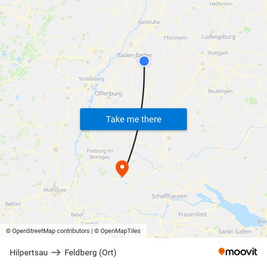 Hilpertsau to Feldberg (Ort) map