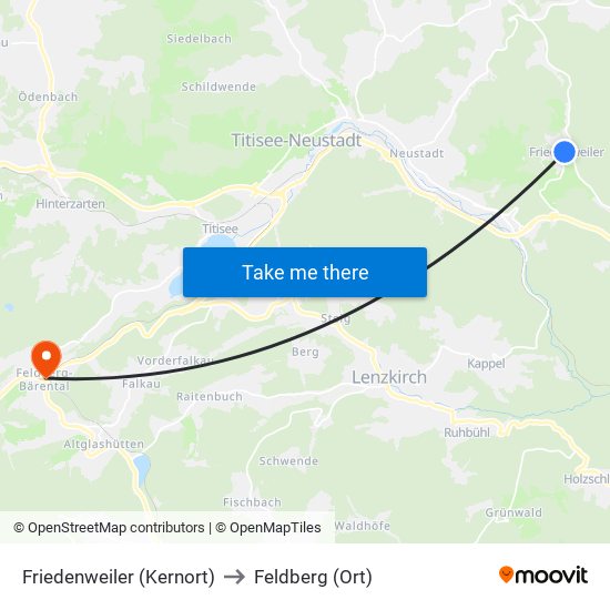 Friedenweiler (Kernort) to Feldberg (Ort) map