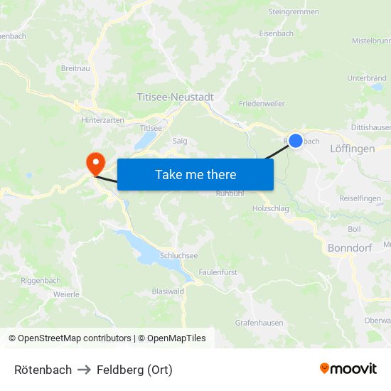 Rötenbach to Feldberg (Ort) map