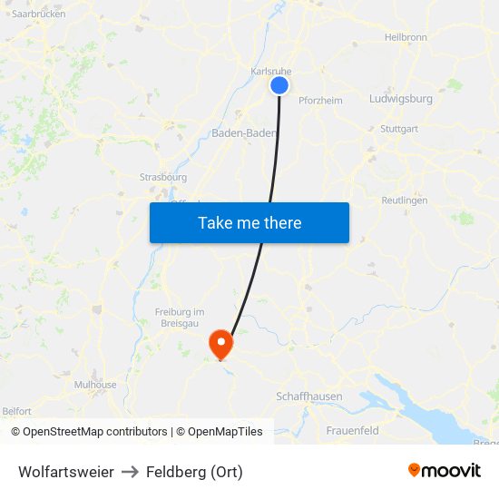 Wolfartsweier to Feldberg (Ort) map