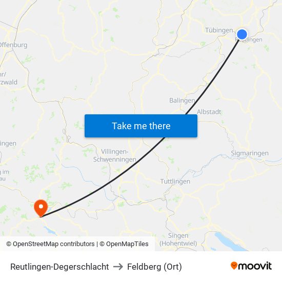 Reutlingen-Degerschlacht to Feldberg (Ort) map