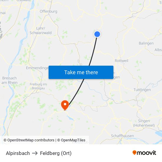 Alpirsbach to Feldberg (Ort) map