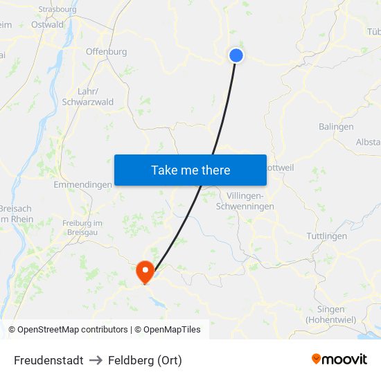 Freudenstadt to Feldberg (Ort) map