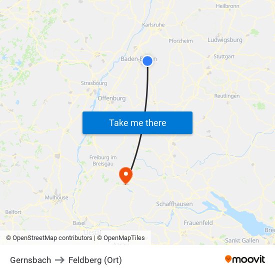 Gernsbach to Feldberg (Ort) map