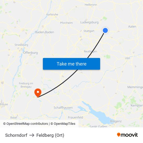 Schorndorf to Feldberg (Ort) map