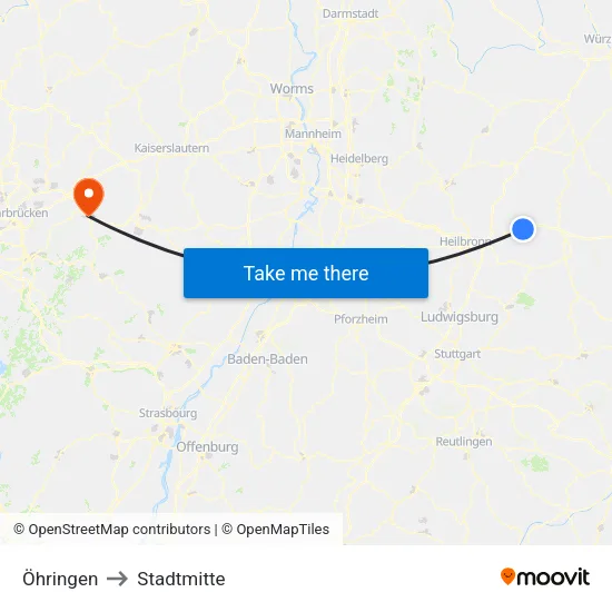 Öhringen to Stadtmitte map
