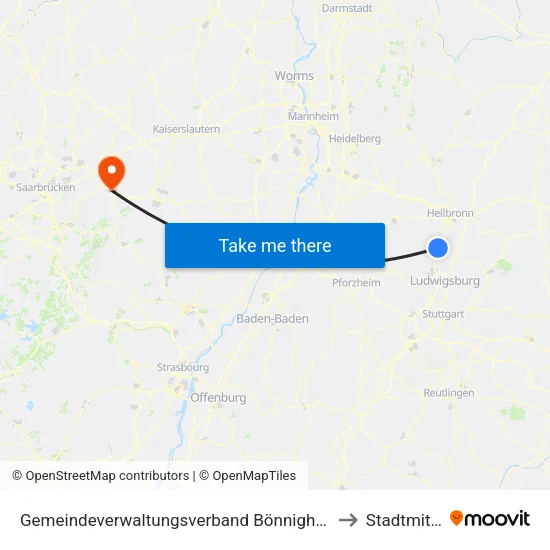 Gemeindeverwaltungsverband Bönnigheim to Stadtmitte map
