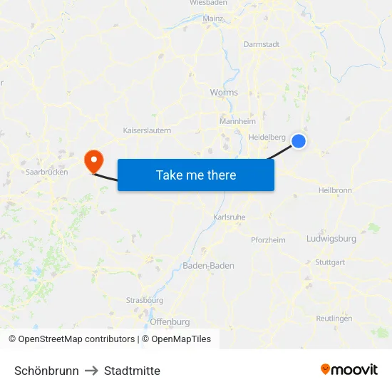 Schönbrunn to Stadtmitte map