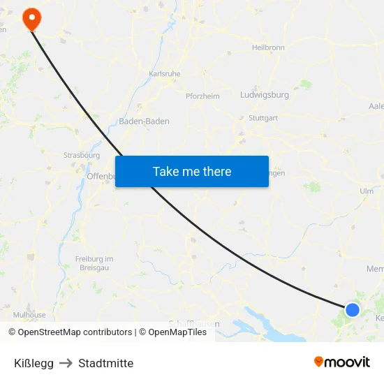 Kißlegg to Stadtmitte map
