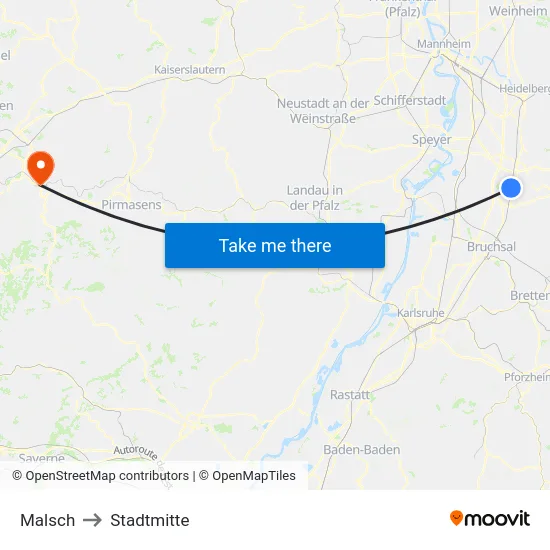 Malsch to Stadtmitte map