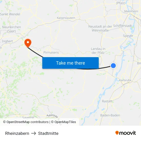 Rheinzabern to Stadtmitte map
