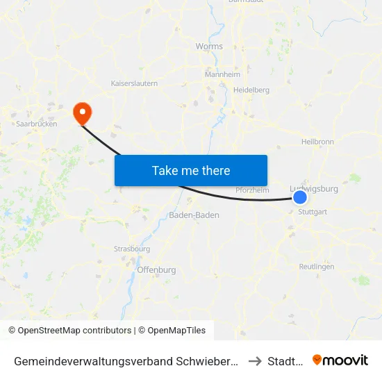 Gemeindeverwaltungsverband Schwieberdingen-Hemmingen to Stadtmitte map