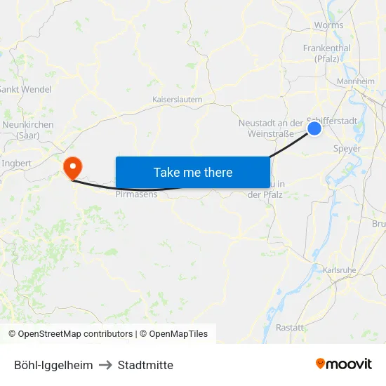 Böhl-Iggelheim to Stadtmitte map