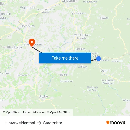 Hinterweidenthal to Stadtmitte map