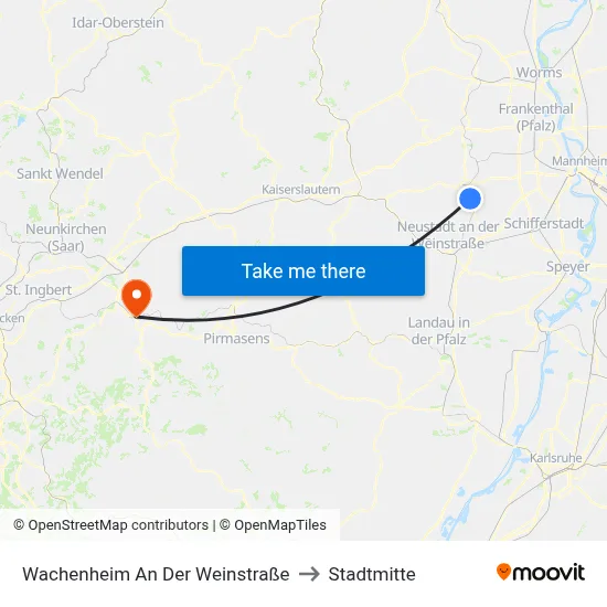 Wachenheim An Der Weinstraße to Stadtmitte map