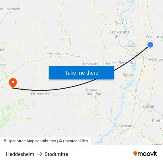 Heddesheim to Stadtmitte map