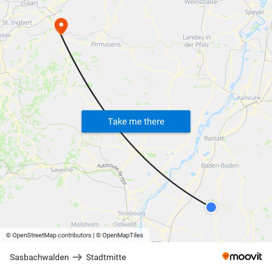 Sasbachwalden to Stadtmitte map