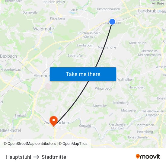 Hauptstuhl to Stadtmitte map