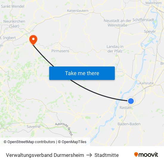 Verwaltungsverband Durmersheim to Stadtmitte map