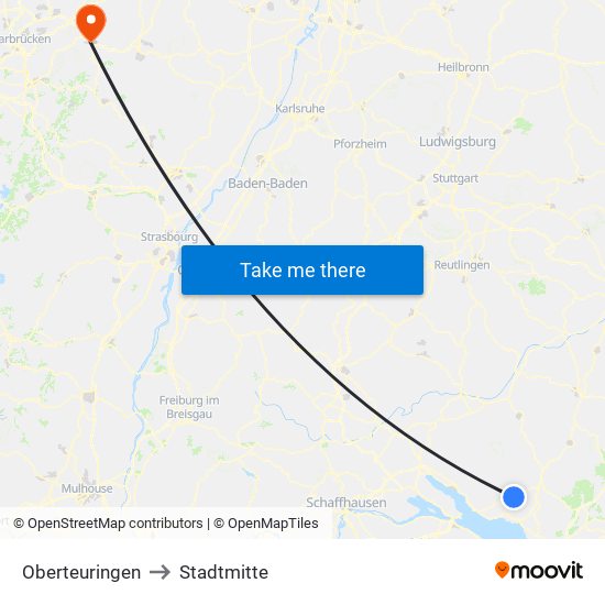 Oberteuringen to Stadtmitte map