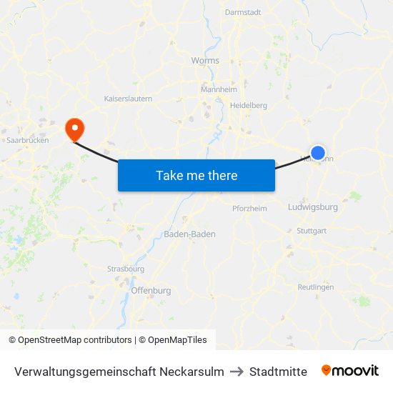 Verwaltungsgemeinschaft Neckarsulm to Stadtmitte map