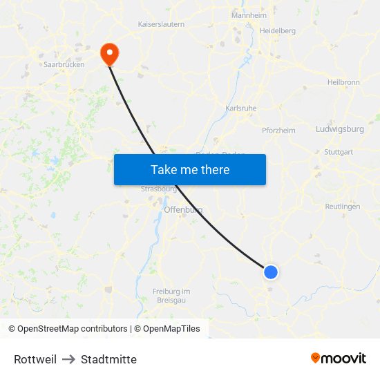 Rottweil to Stadtmitte map