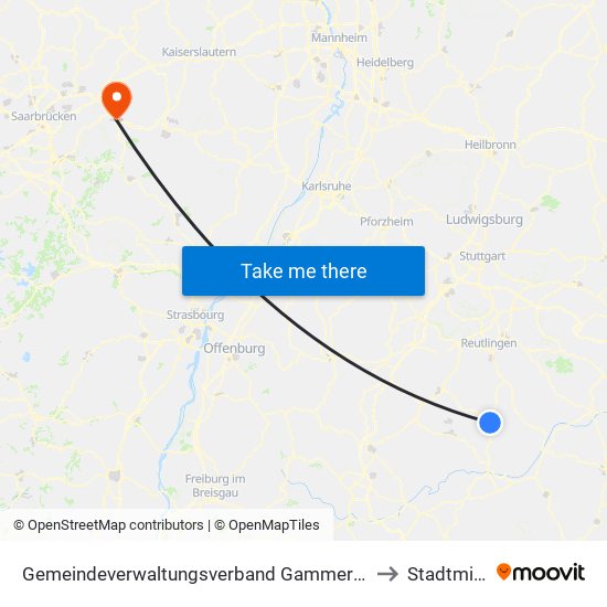 Gemeindeverwaltungsverband Gammertingen to Stadtmitte map