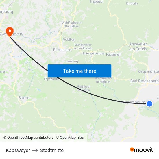 Kapsweyer to Stadtmitte map