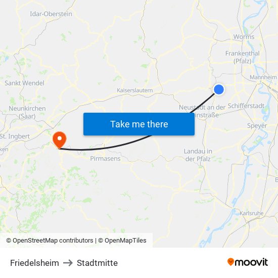 Friedelsheim to Stadtmitte map