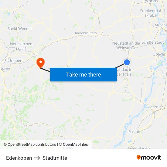 Edenkoben to Stadtmitte map