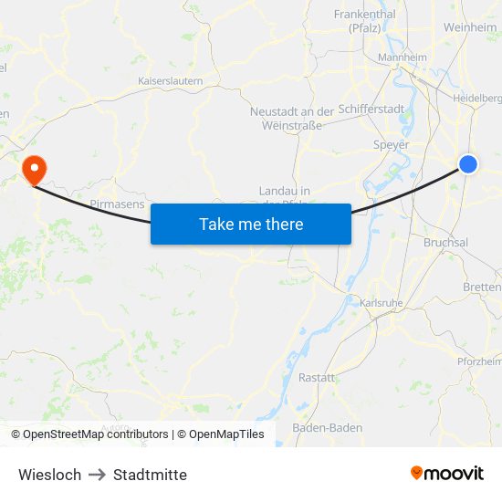 Wiesloch to Stadtmitte map