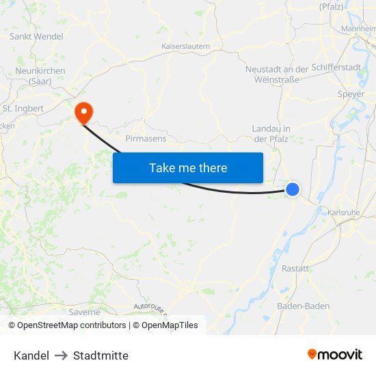 Kandel to Stadtmitte map