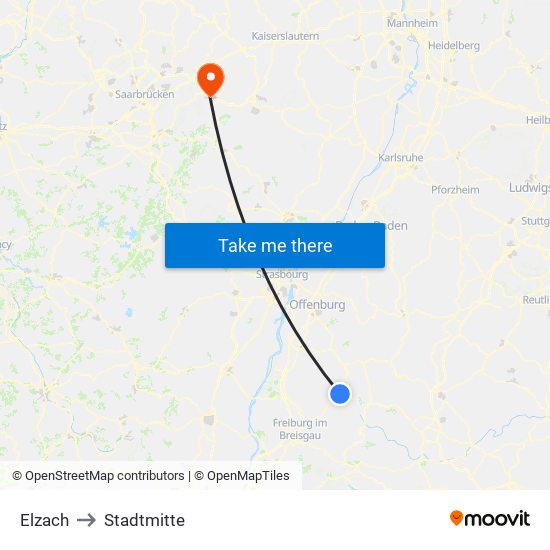 Elzach to Stadtmitte map