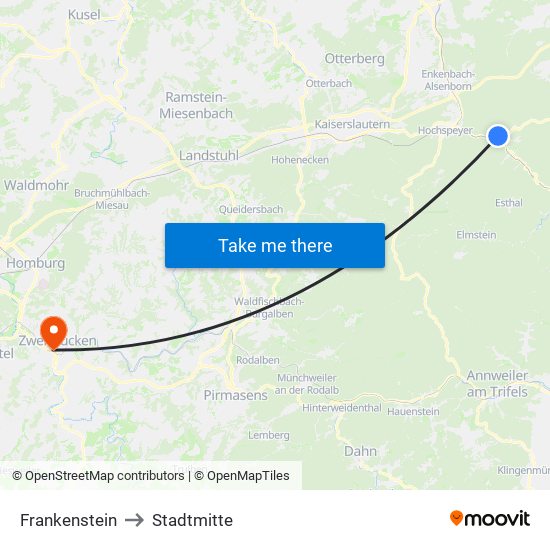 Frankenstein to Stadtmitte map