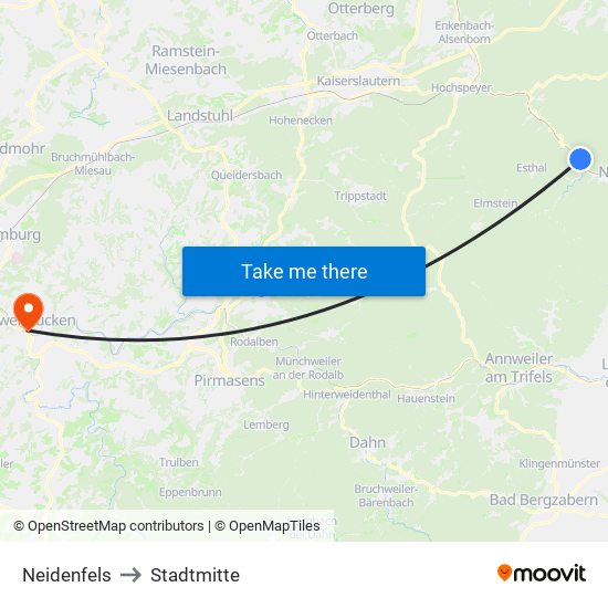 Neidenfels to Stadtmitte map