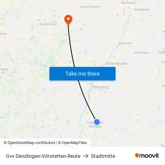 Gvv Denzlingen-Vörstetten-Reute to Stadtmitte map