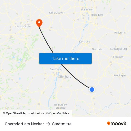 Oberndorf am Neckar to Stadtmitte map