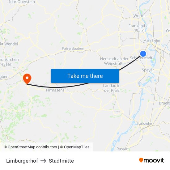 Limburgerhof to Stadtmitte map