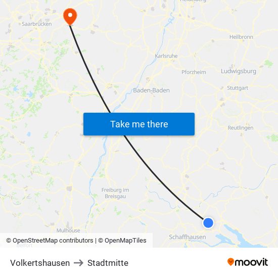 Volkertshausen to Stadtmitte map