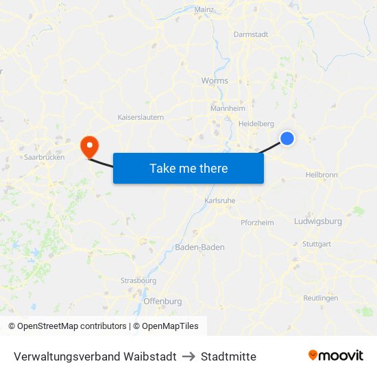 Verwaltungsverband Waibstadt to Stadtmitte map