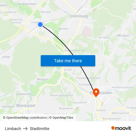 Limbach to Stadtmitte map
