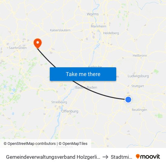 Gemeindeverwaltungsverband Holzgerlingen to Stadtmitte map